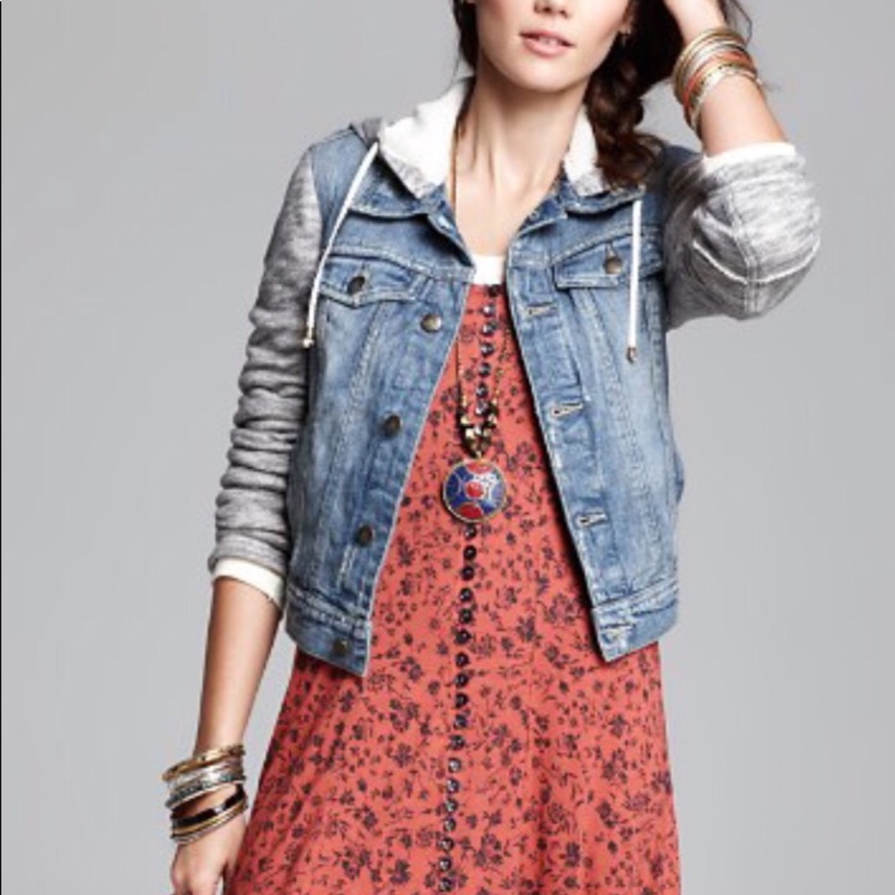 (Free People) Knit Hooded Denim Jacket